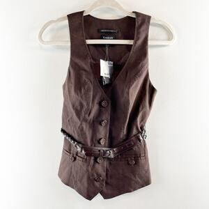 Bebe Sleeveless Button Up Vest with Leather Belt Vintage Brown 4
